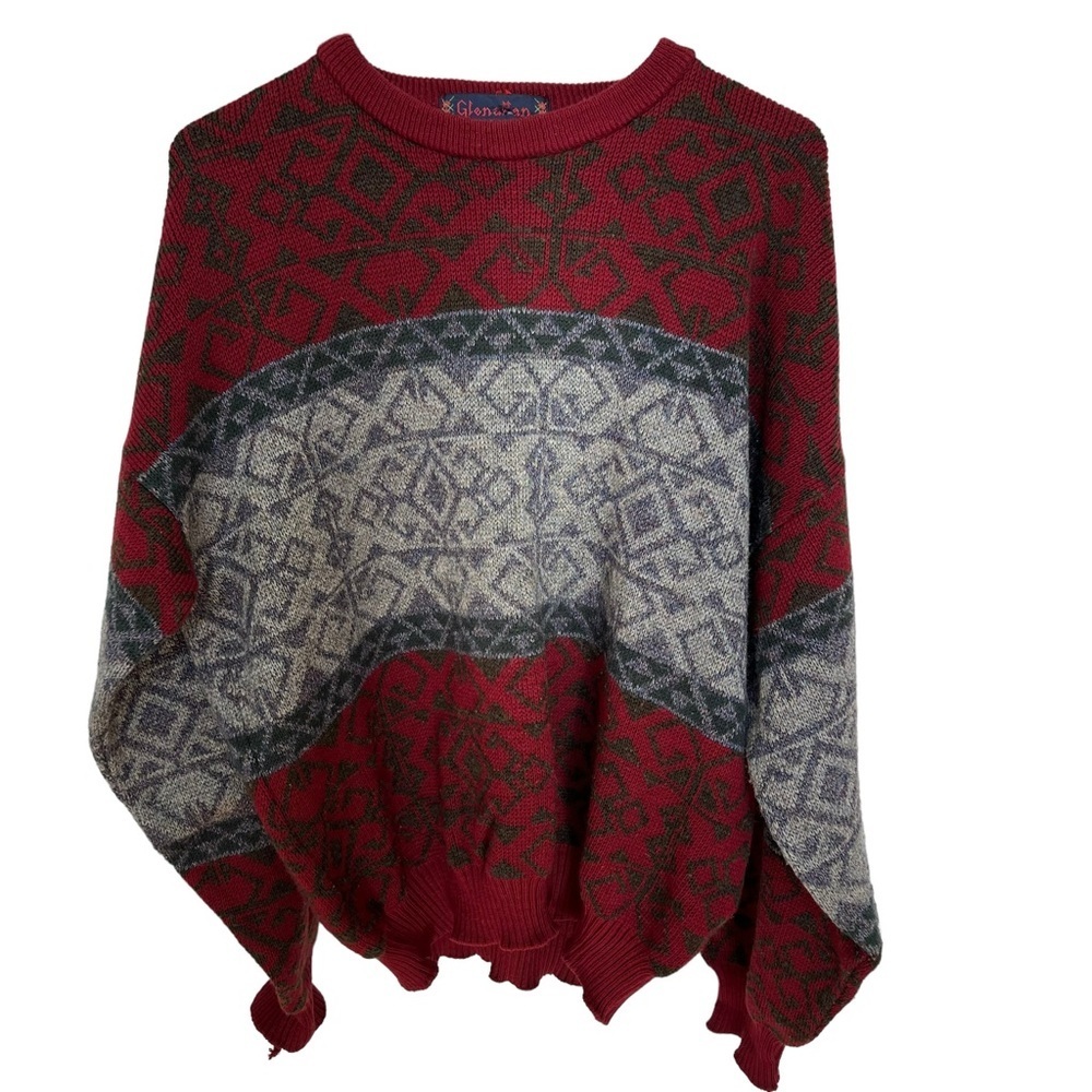 Vintage Glenallan Scotland Mens Knit Sweater Wool Blend Pullover Red Size Large